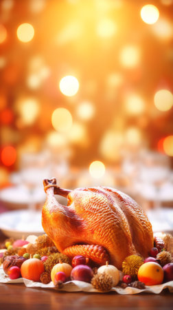 Thanksgiving turkey with blurred background with copy spaceの素材
