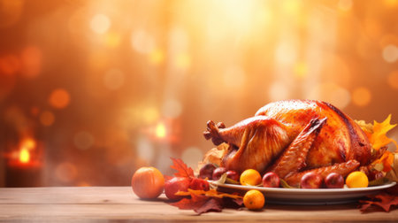 Thanksgiving turkey with blurred background with copy spaceの素材