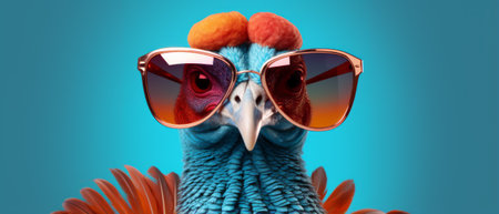 Thanksgiving turkey with sunglasses on trendy backgroundの素材
