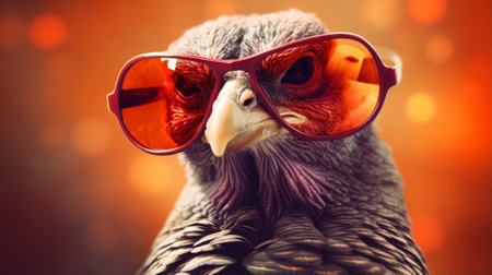 Thanksgiving turkey with sunglasses on trendy backgroundの素材