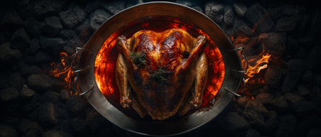 Top view of roasted turkey on a plate. Thanksgiving dayの素材