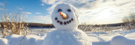 Snowman in winter on a sunny dayの素材