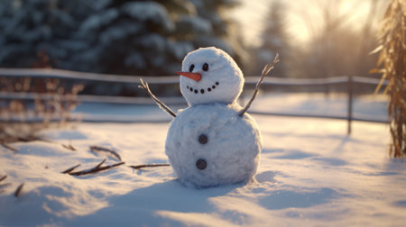 Snowman in winter on a sunny dayの素材