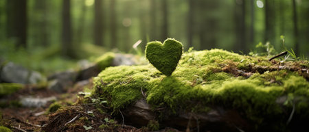 A forest with a heart laid on mossの素材