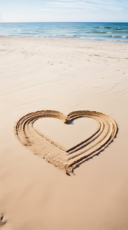 The sand forms a heart shape. Romantic atmosphereの素材