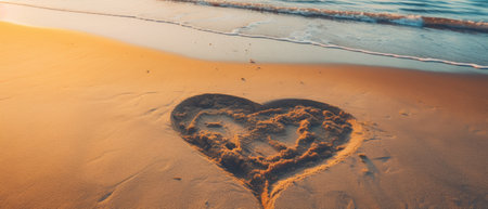 The sand forms a heart shape. Romantic atmosphereの素材
