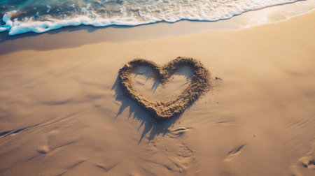 The sand forms a heart shape. Romantic atmosphereの素材