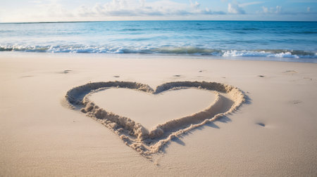 The sand forms a heart shape. Romantic atmosphereの素材