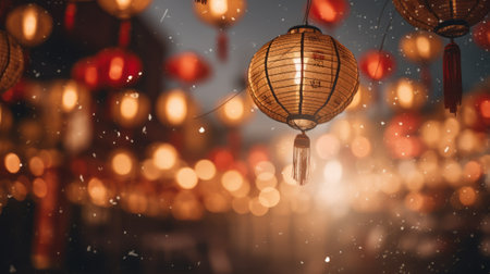 Chinese New Year lanterns of shining gold colorの素材