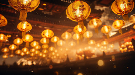 Chinese New Year lanterns of shining gold colorの素材