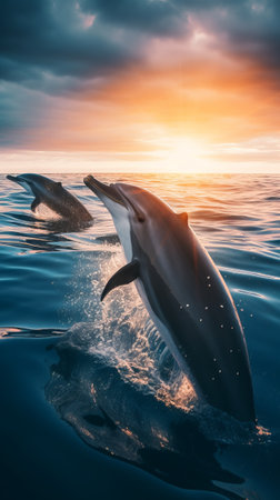 A playful dolphin happily swims in the oceanの素材