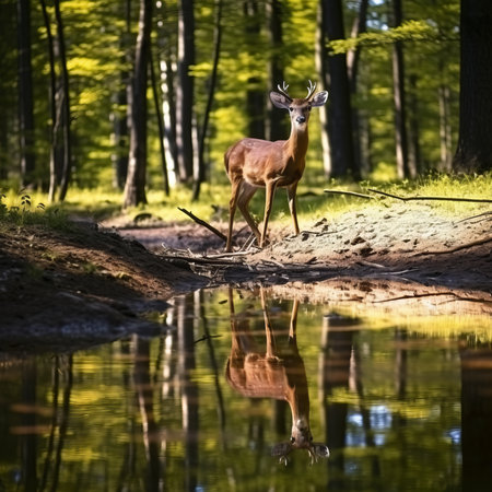 A grandiose deer in a peaceful forestの素材