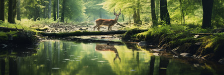 A grandiose deer in a peaceful forestの素材