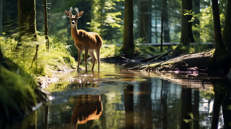 A grandiose deer in a peaceful forestの素材