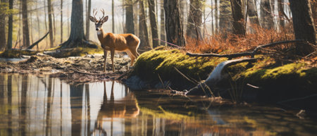 A grandiose deer in a peaceful forestの素材