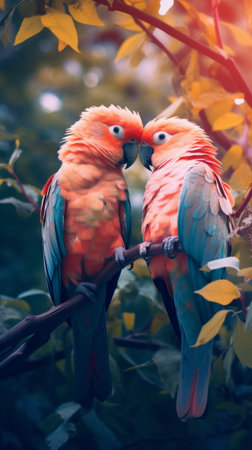 Beautiful multi colored parrots in natureの素材