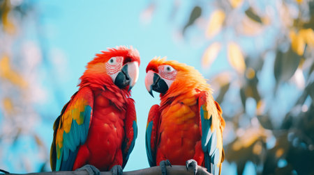Beautiful multi colored parrots in natureの素材