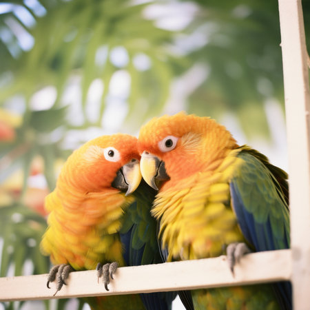 Beautiful multi colored parrots in natureの素材