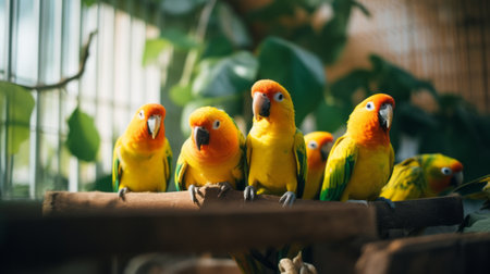 Beautiful multi colored parrots in natureの素材
