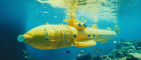 Yellow submarine. Exploring the depths of the oceanの素材