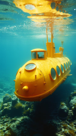 Yellow submarine. Exploring the depths of the oceanの素材