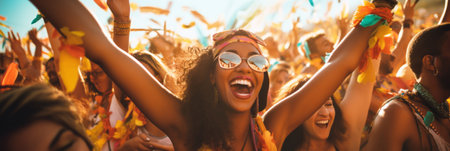 Bright carnival costumes. A fun celebration of a Brazilian partyの素材