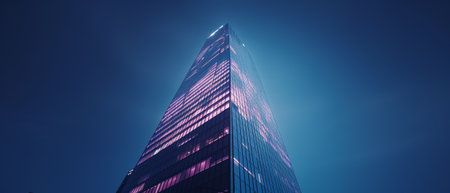Majestic skyscraper lights up the night skyの素材