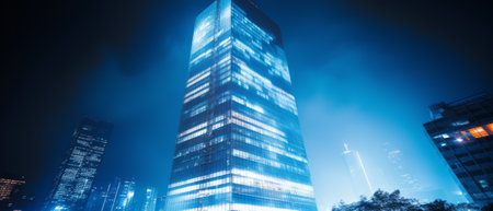 Majestic skyscraper lights up the night skyの素材