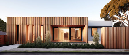 Elegant and cozy house with wood panelsの素材