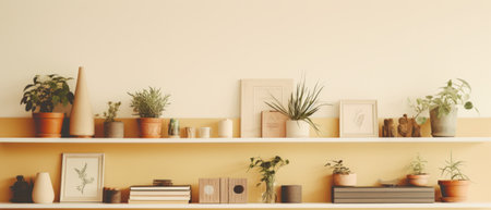 Background wall with shelves and plantsの素材