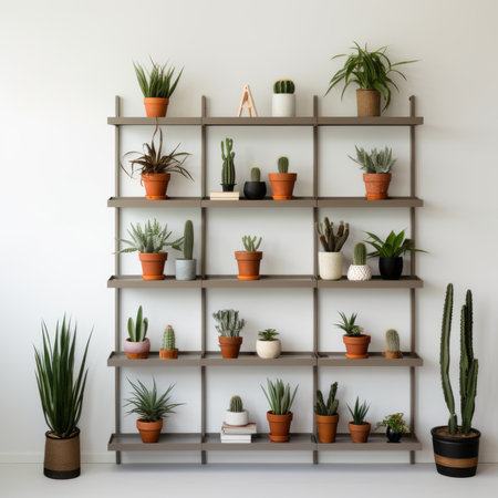 Background wall with shelves and plantsの素材