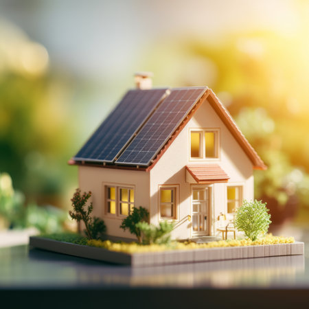 A modern ecological building with a lush garden-oasisの素材