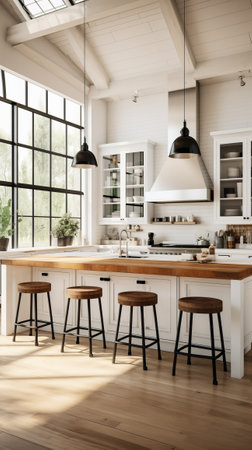 An elegant modern farmhouse room. Spacious kitchenの素材