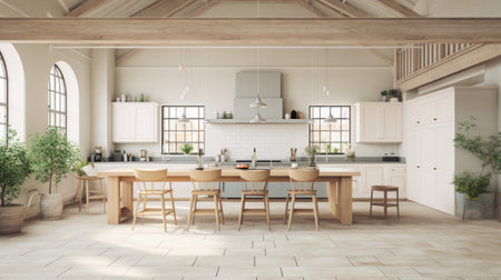 An elegant modern farmhouse room. Spacious kitchenの素材