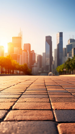 Building background with blur under sunny skyの素材