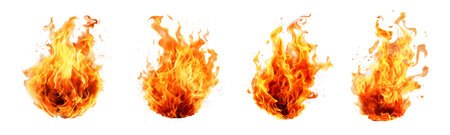 Set of fire flame effect on transparent backgroundの素材