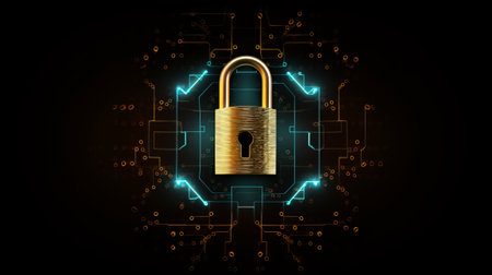 Digital lock is illuminated on a dark backgroundの素材