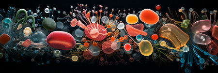 Microorganisms, bacteria and viruses. Biological backgroundの素材