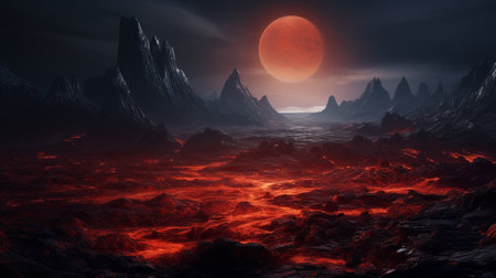 A mountain range of red mountains on a magical planetの素材