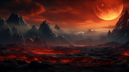 A mountain range of red mountains on a magical planetの素材
