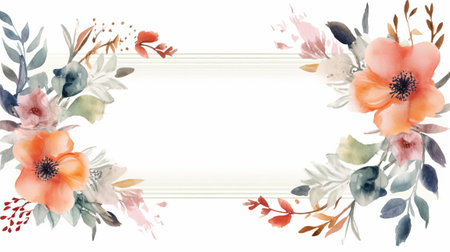 Modern watercolor rectangular floral frame on a clean white canvasの素材