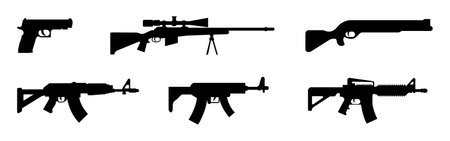 Set of modern vector illustration of an automatic gun. Vector illustrationのイラスト素材