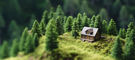 Miniature house in the middle of the forest with copy spaceの素材
