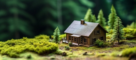 Miniature house in the middle of the forest with copy spaceの素材