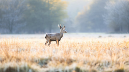 Moose on a cold morning meadowの素材