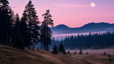 Pastel glow over forested mountainsの素材