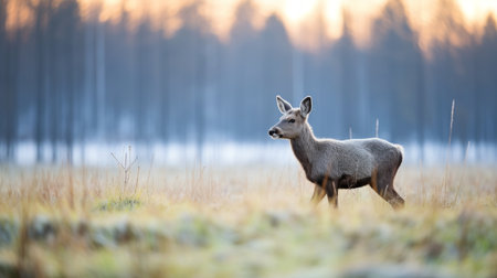 Moose on a cold morning meadowの素材