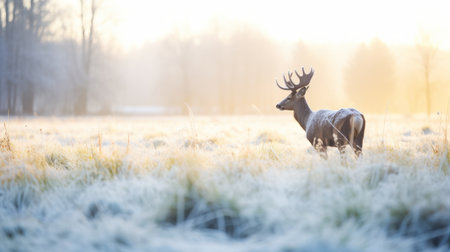 Moose on a cold morning meadowの素材
