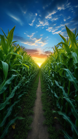 A path in the middle of a corn fieldの素材