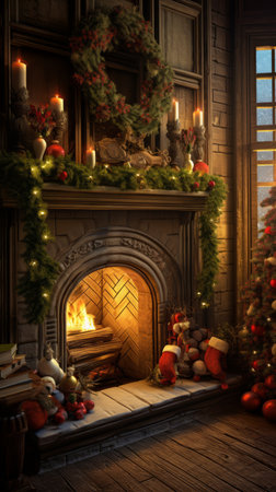A cozy fireplace for festive momentsの素材